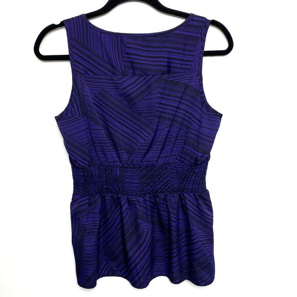 Banana Republic Geo Print Sleeveless Smocked Blouse Purple PM Dark Academia - Picture 2 of 9